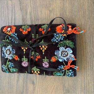 Anthropologie Black Velvet Mini Bag with Multicolor Floral Embroidery
